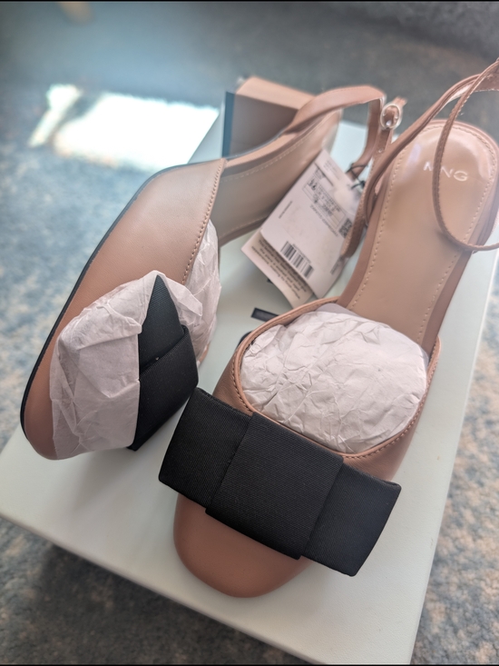 Mango Shoes - 🩰🎀 NWT Mango Pink Nude Slingback Heels with Black Bow